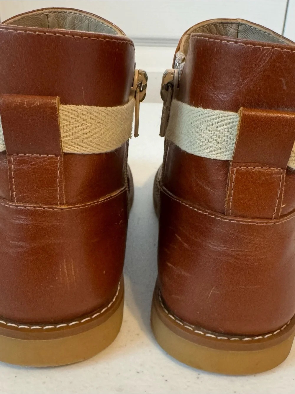 Elephantito Brown Sunny Bow Leather Ankle Boots Size 1